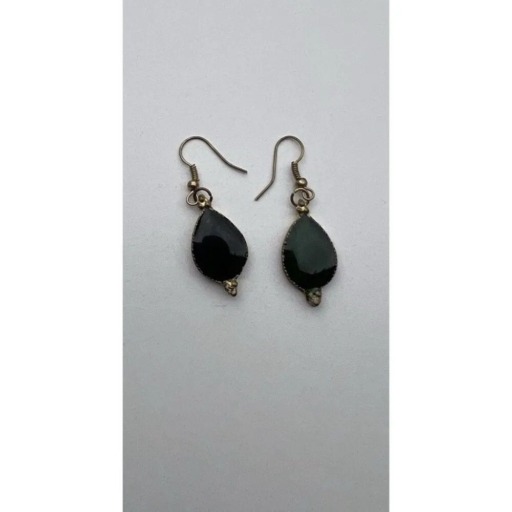 Vintage Green resin earrings bronze resin earrings matching bracelet Sz 7" Glass Gold - Image 14