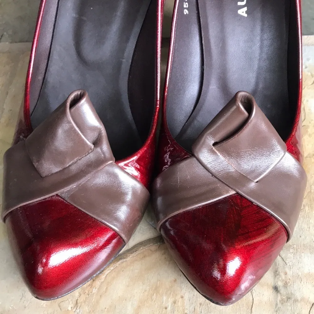 Audley London blood red patent leather architectural block heels Size 7.5 - Image 3