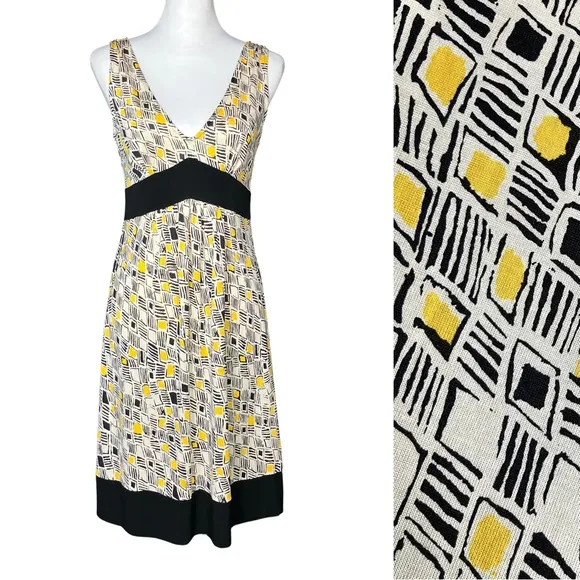 Diane Von Furstenberg 100% Silk Yellow Deep V Neck Geometric Ophelia Dress Sz 6 - Image 2