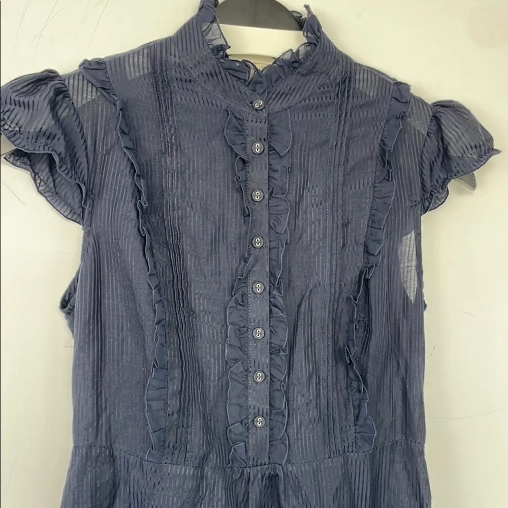Heritage 1981 Navy Blue Dress Ruffles Silk Cotton Blend S/P Peasant Cottagecore - Image 2