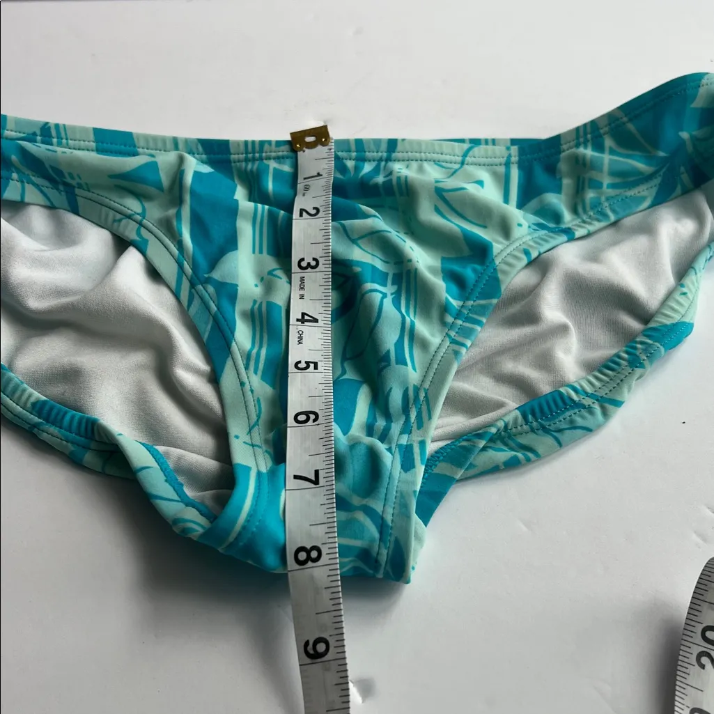 Nike retro teal floral design two piece bikini performance swimsuit, size 12 # - Image 4