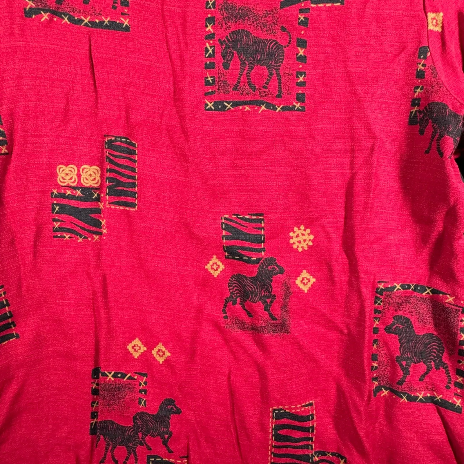 Dress Barn Blouse Medium Red Black Zebra Print Shirt 90s Boho Safari Vintage - Image 5
