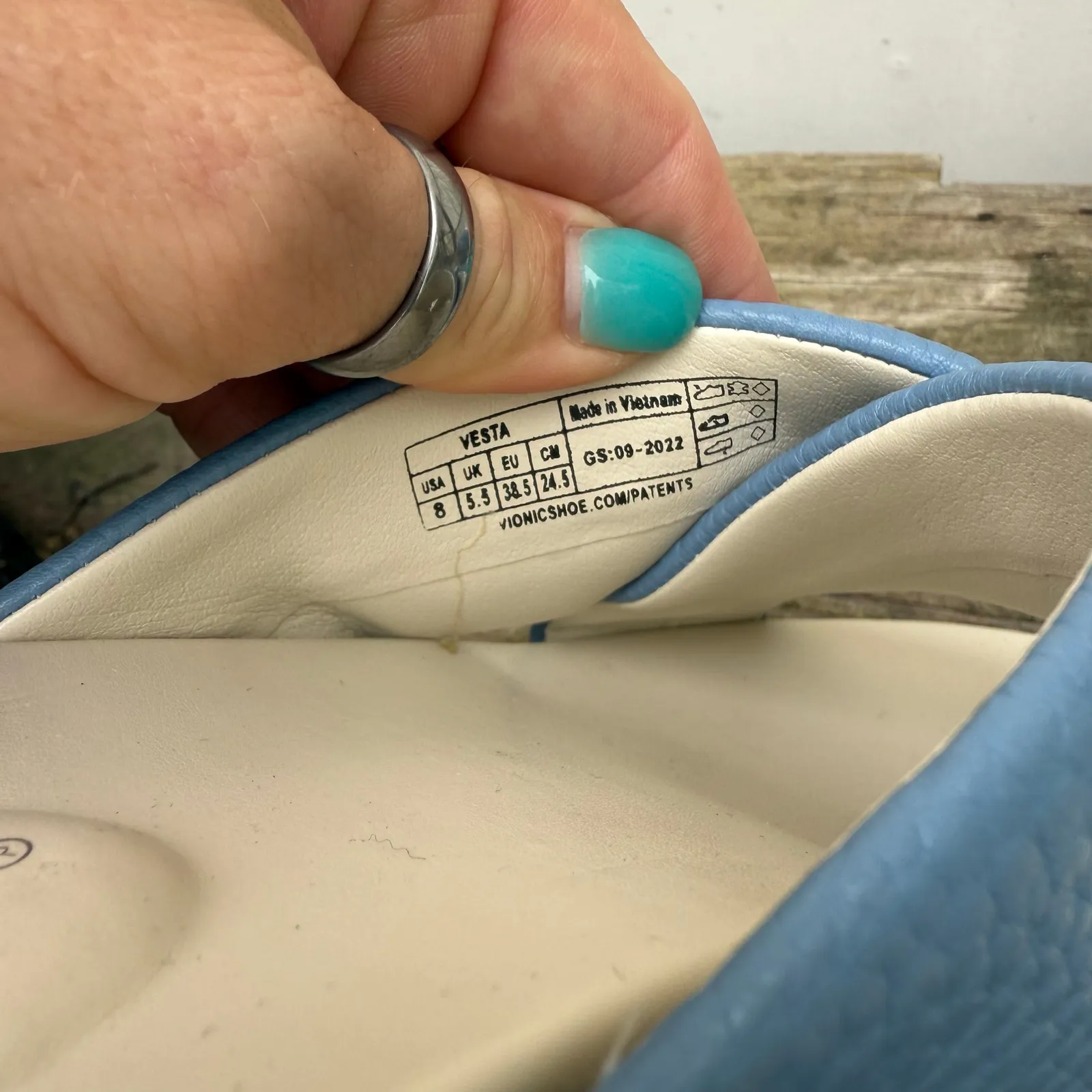 Vionic Vesta Platform Lug Sandals Blue Shadow Slides Size 8 - Image 5