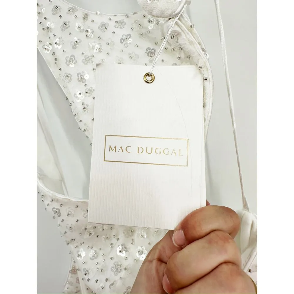 Mac Duggal 68166 White Floral Sequined Crisscross Bodice Gown Size 4 NWT - Image 5