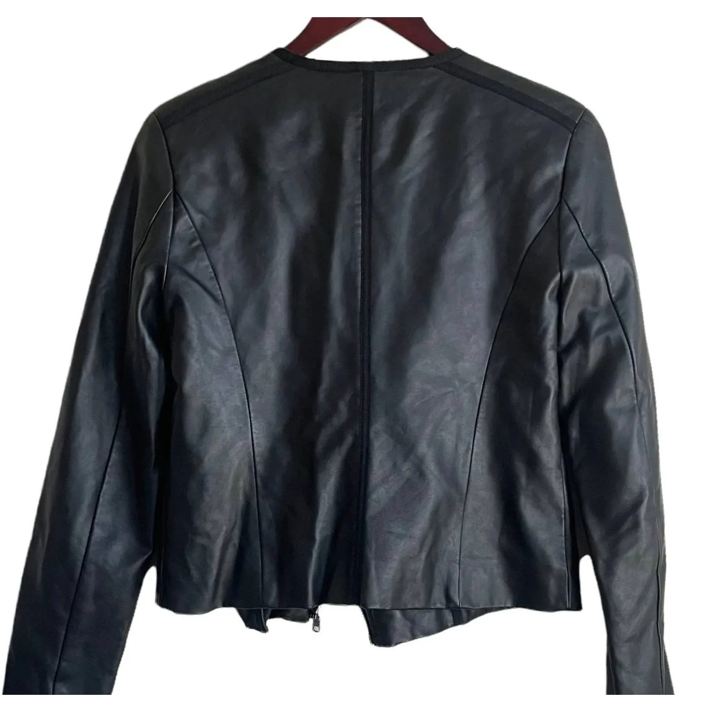 Ellen Tracy Women Faux Leather Moto Biker Jacket M Black Zip Front Classic Style - Image 2