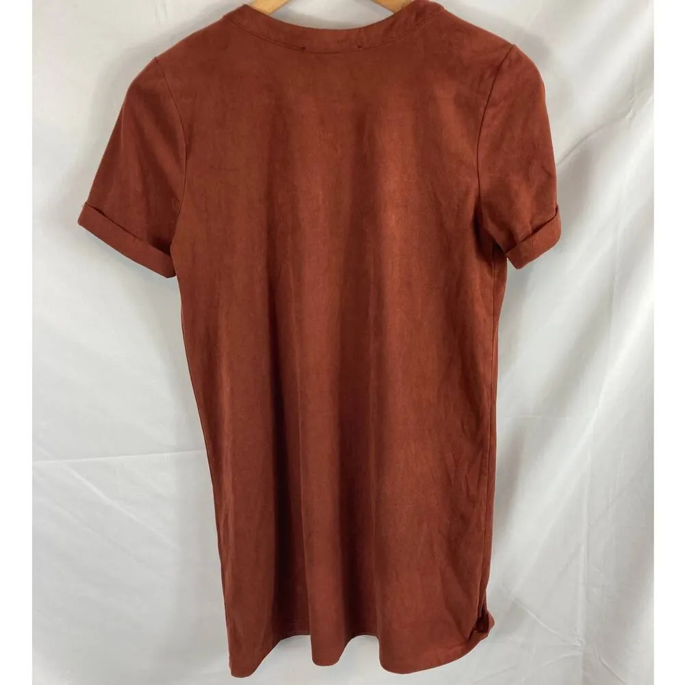 Sweet Wanderer Faux Suede Lace up Short Sleeve Dress S - Image 3