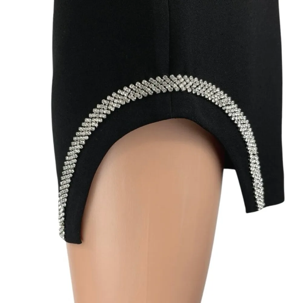 Zara Black Jeweled Rhinestone Embellished Slit Zipper Mini Pencil Skirt Size M - Image 5