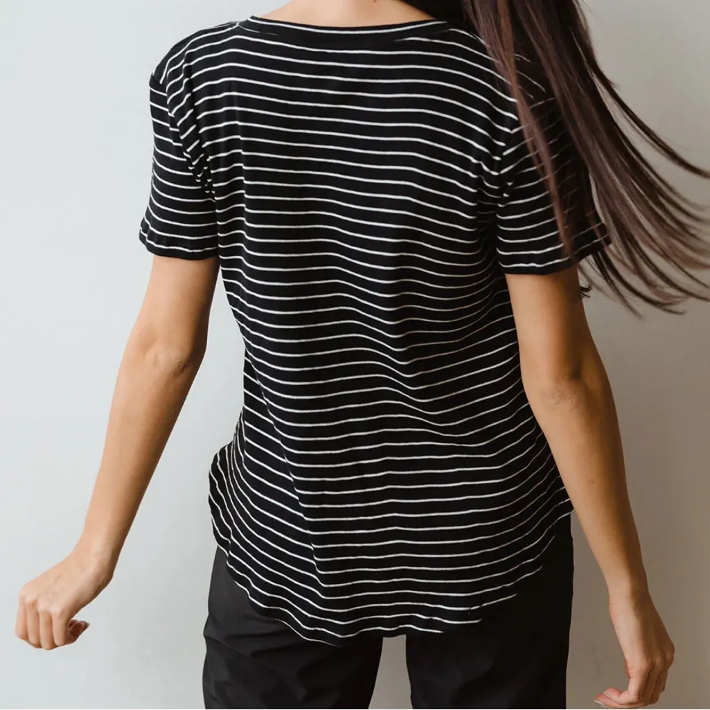 Albion Basic V Neck Tee Black White Stripe Pocket Short Sleeve T Shirt Sz Small - Image 4