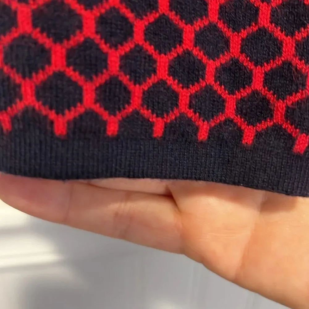 Talbots Red and Navy Hexagon pattern collared sweater size medium - Image 5