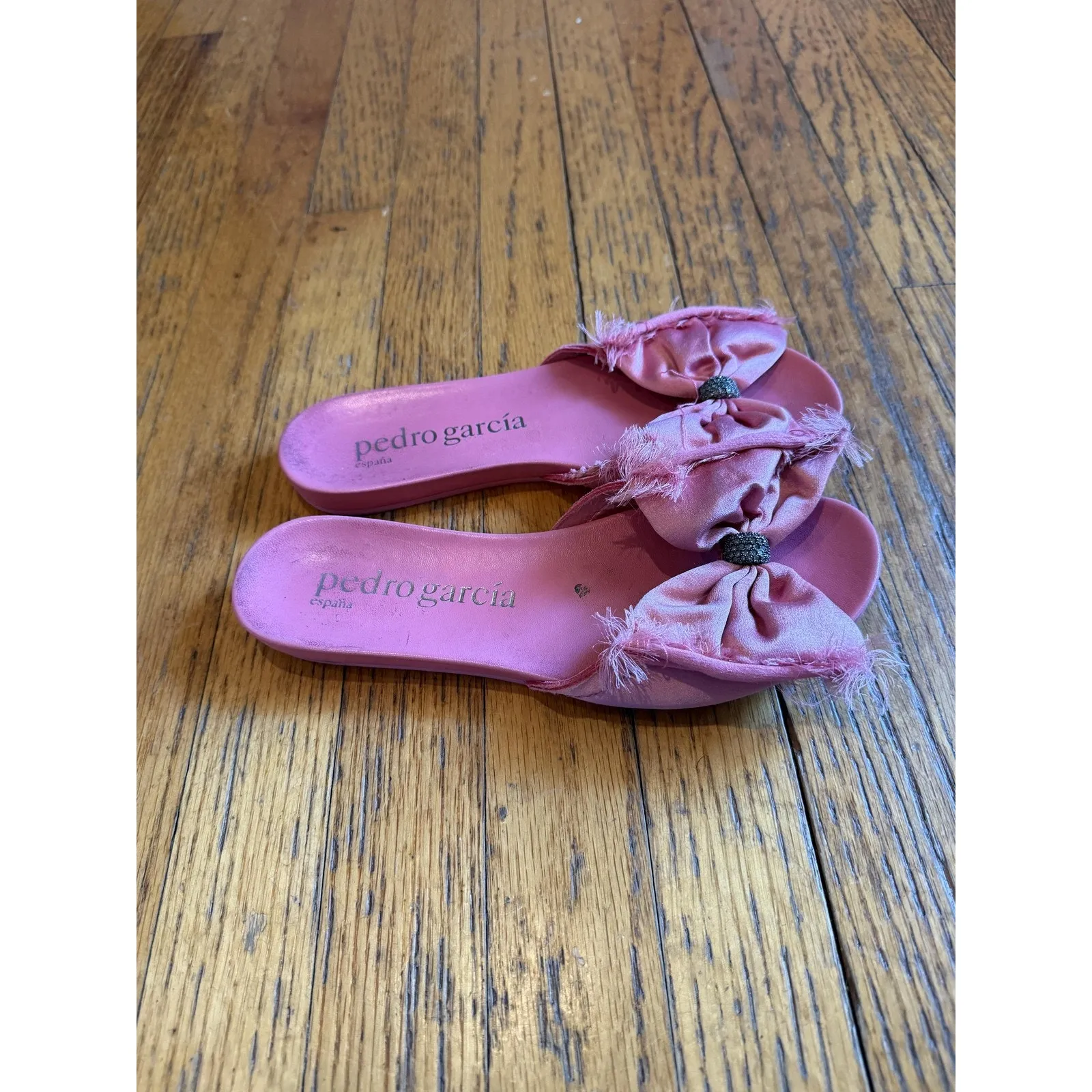 Pedro Garcia Sandals Womens Size EU 39.5 Pink Satin Bow Slide Crystal Jeweled - Image 3