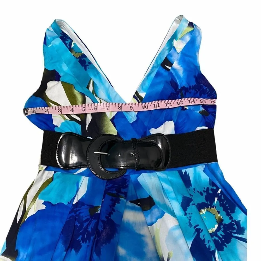 Corey P. Sleeveless Floral Tropical Print Mini Dress‎ Belt Mini Dress Blue 10 Blue - Image 5