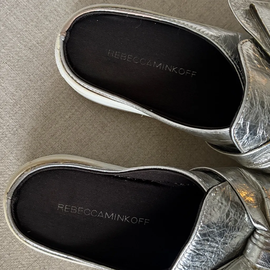 Rebecca Minkoff Size 8 Silver Bow Neva Leather Platform Sneaker Mules - Image 2