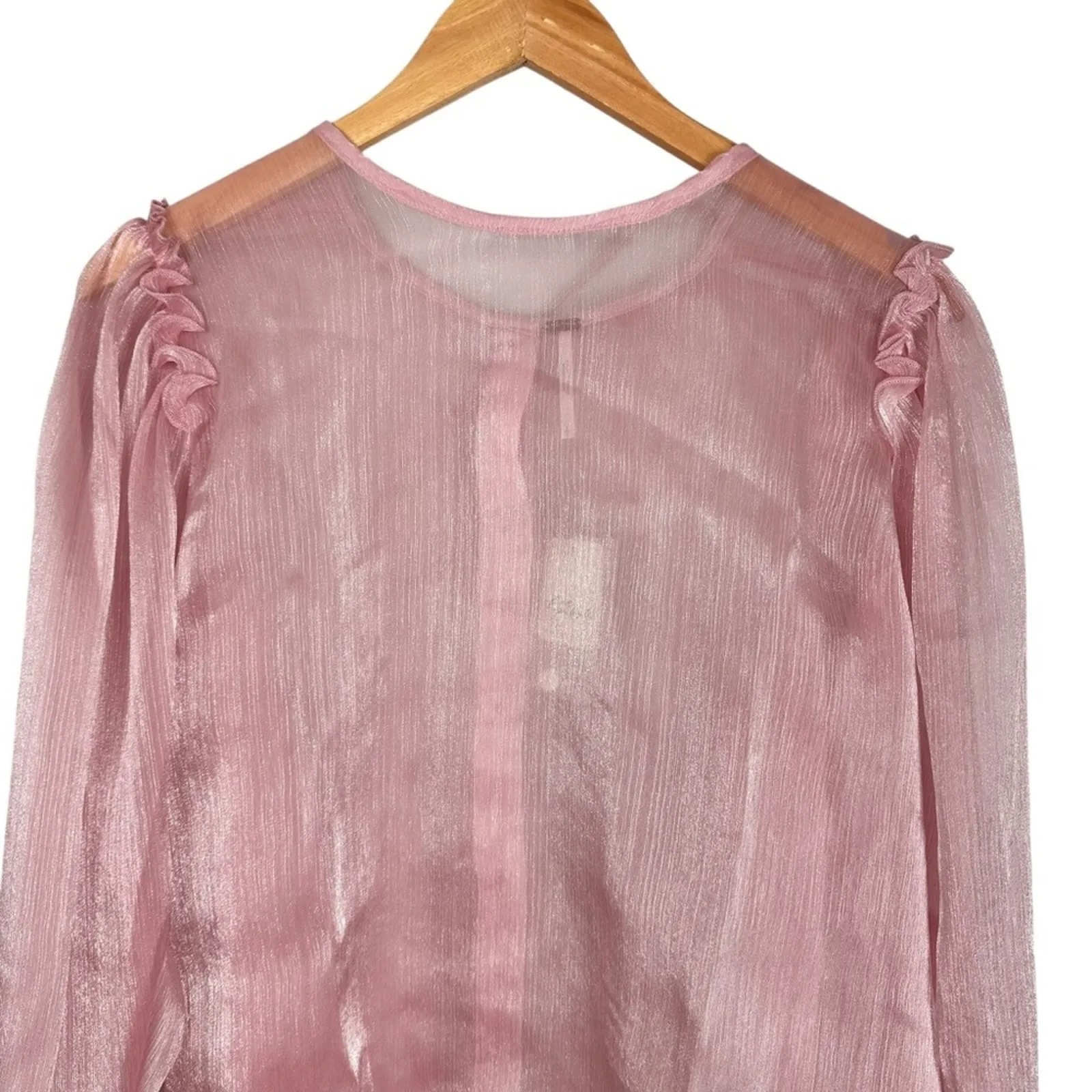 NWT Free People Freya Frost Long Balloon Sleeve Sheer Button Up Blouse Large - Image 9