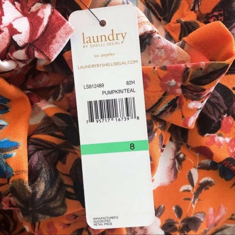 Laundry Gathered Sleeve Floral Mini Dress, Pumpkin Teal Size 8 New w/Tag $88 - Image 12