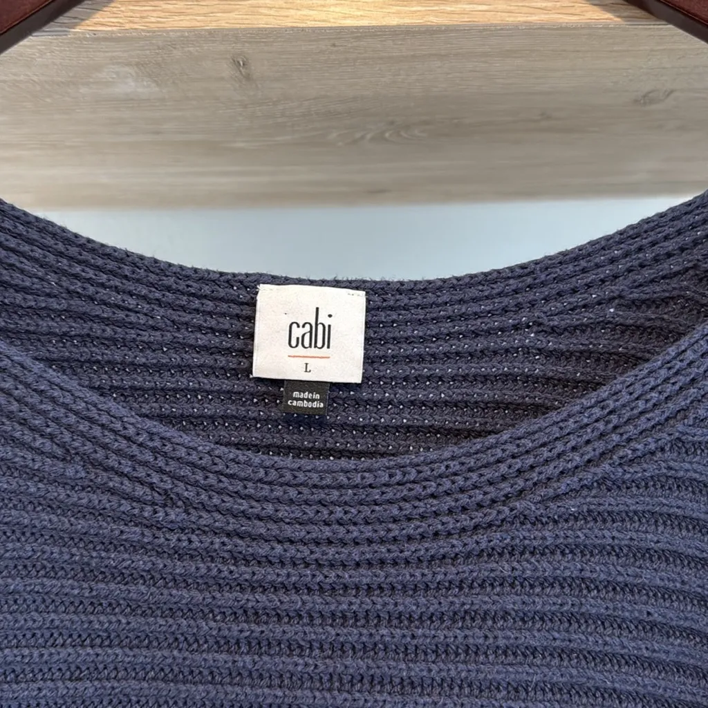 Cabi Utopia Dark Blue Ribbed Sweater Knit Asymmetrical Hem #6232, L - Image 3