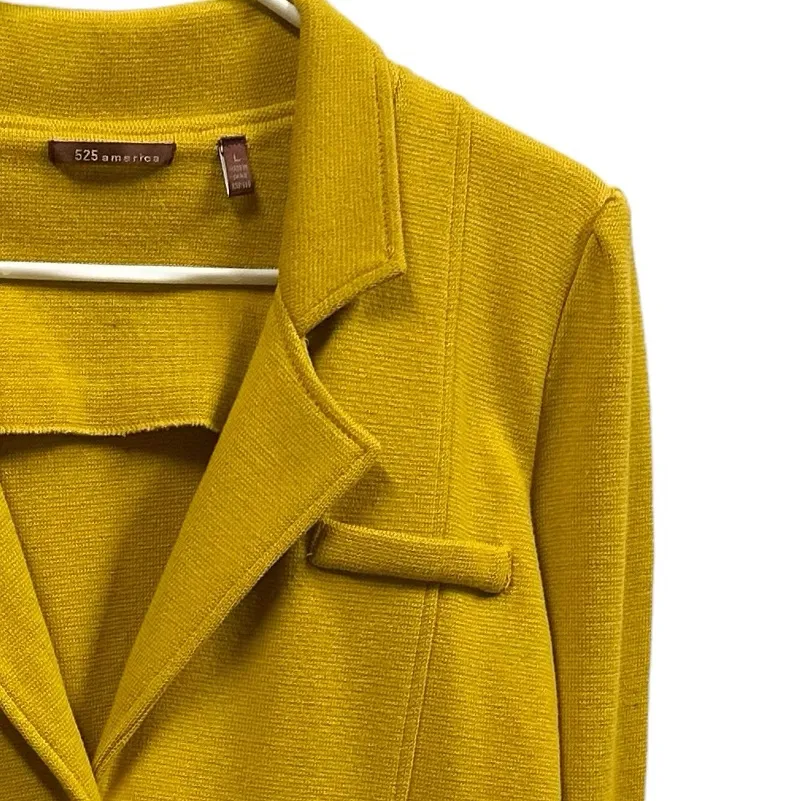 525 America Mustard Yellow Knit 2 Button Blazer Jacket with Pockets Womens Large - Image 7