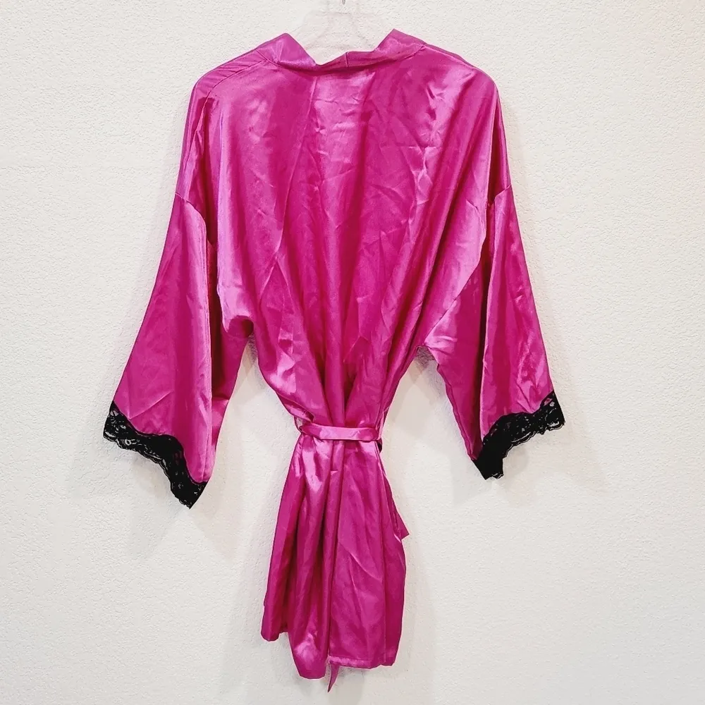 FREDERICKS Of Hollywood Robe Ties Closed Pink Satin - Image 4