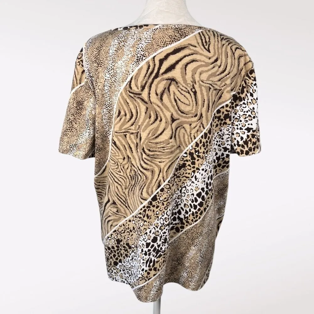 Rebecca Malone Animal Print V-Neck Top XL - Image 5