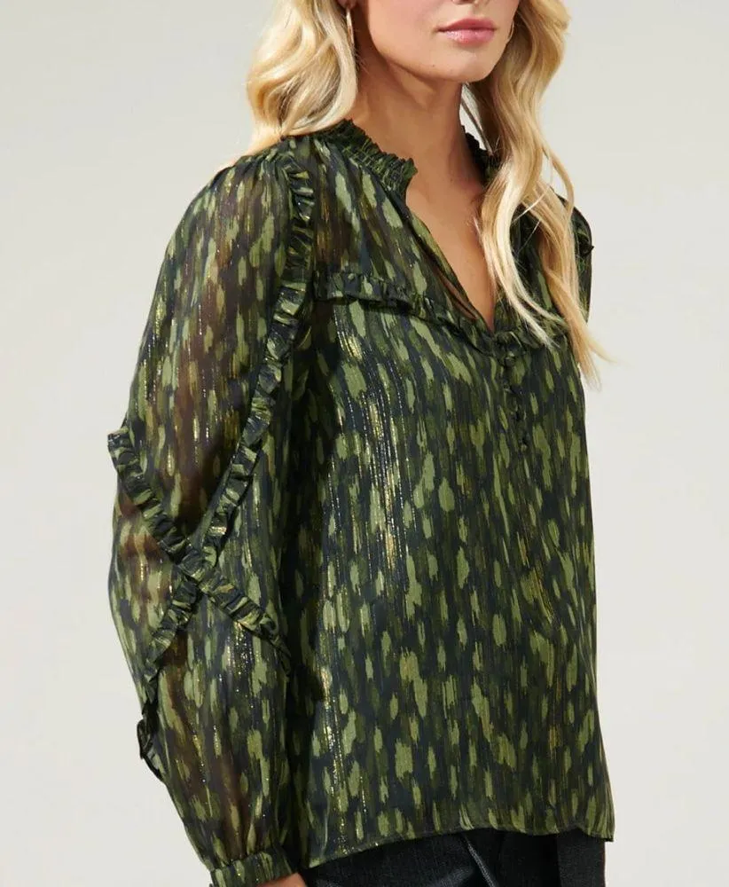 Sugarlips Monte Verde Abstract Ventura Split Neck Button Blouse size small NWOT - Image 3