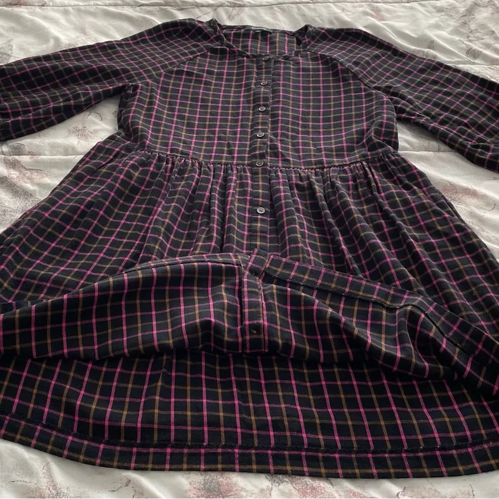 Madewell plaid flannel pink black raglan button front shirt dress w/pockets 0 - Image 11