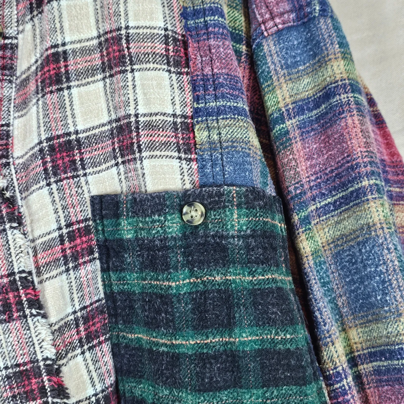 BDG Urban Outfitters Brendan Spliced Flannel Long Sleeve Button Down Shirt Med - Image 3