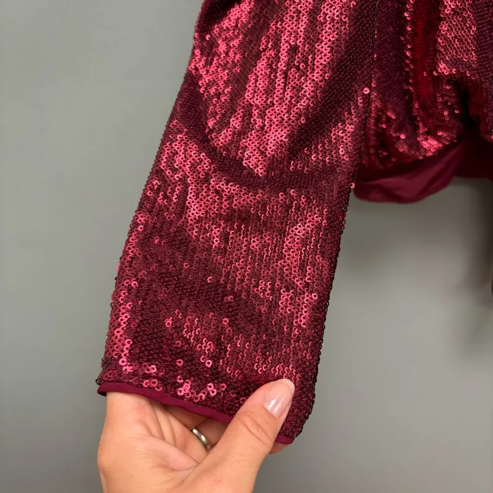 ASTR The Label Shimmy Long Sleeve Sequin Bodysuit in Marachino Red M - Image 7