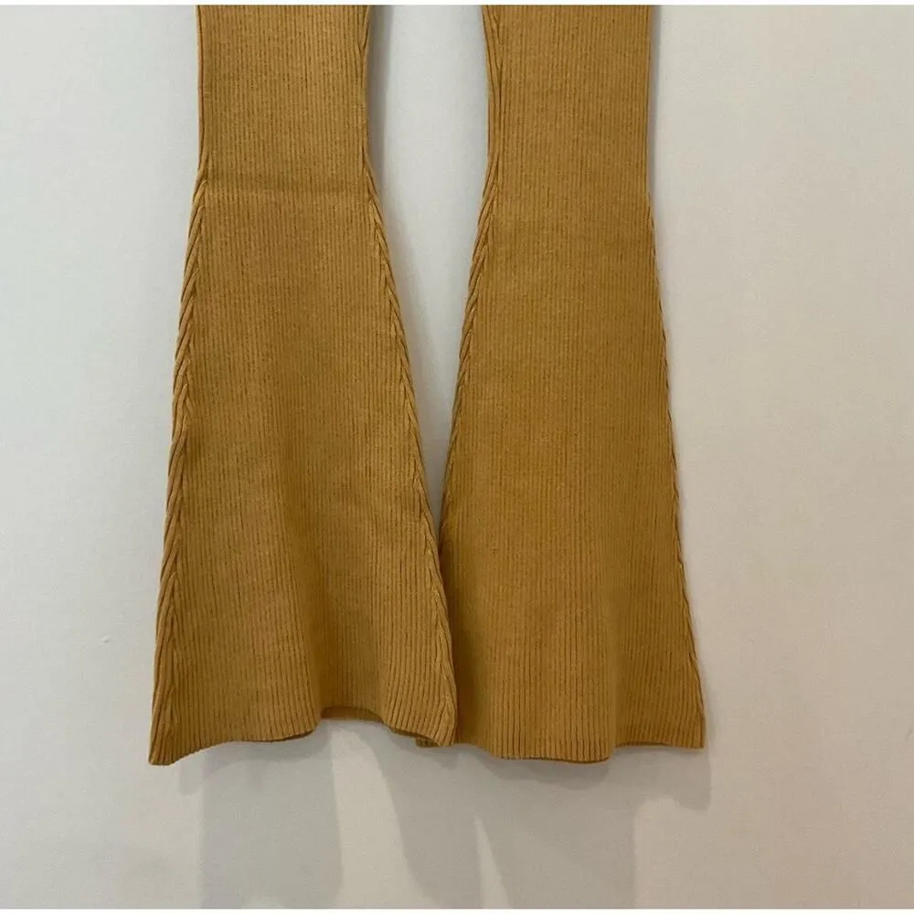 LITA by Ciara Rib Organic Cotton MEDIUM Flare Pants in Iced Coffee NEW Brown - Image 4