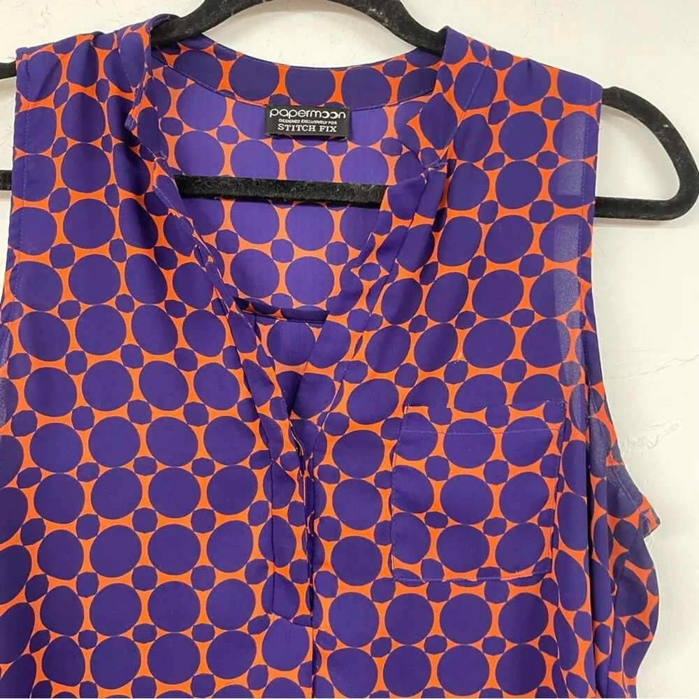 Papermoon Stitchfix Purple & Orange Spotted Sleeveless Tunic Blouse Womens S Top - Image 2