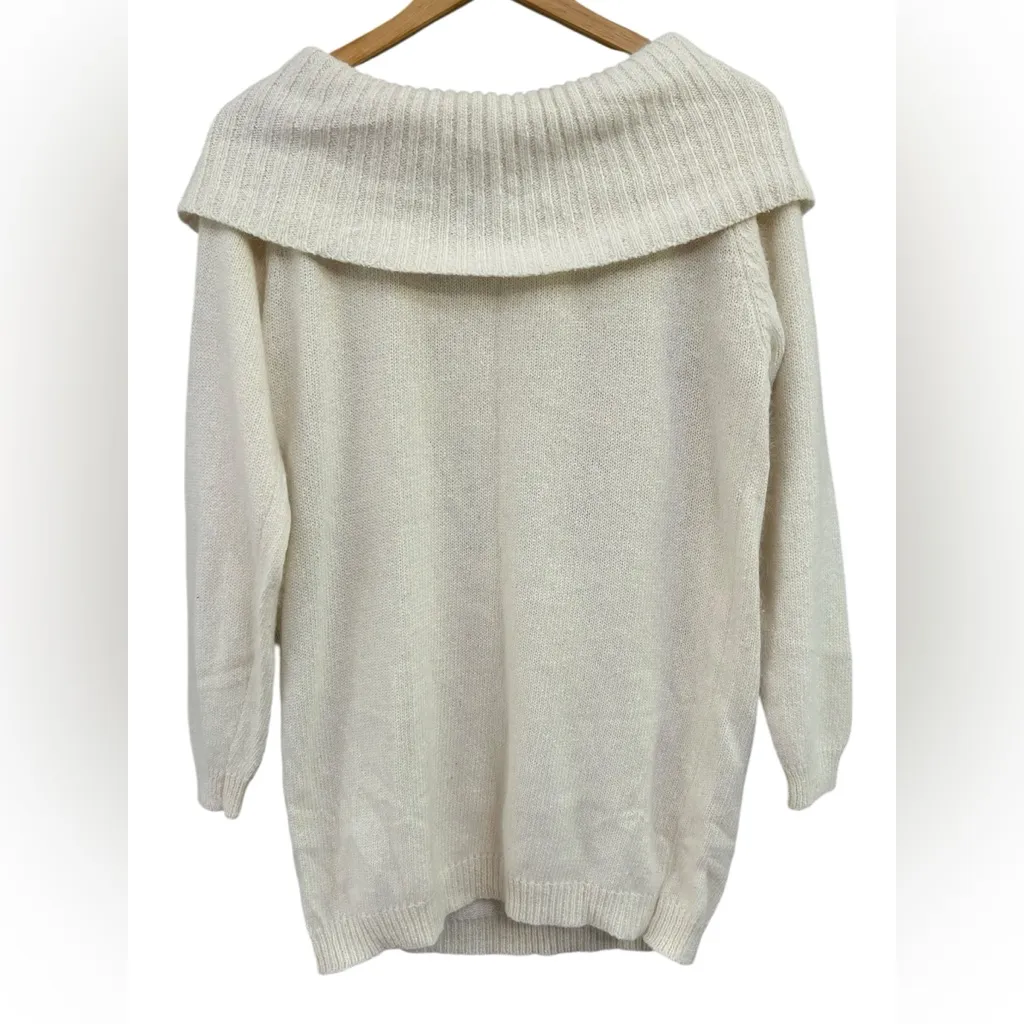 Vintage Silk Angora Embroidered Beaded Foldover Off The Shoulder Sweater Small White - Image 2