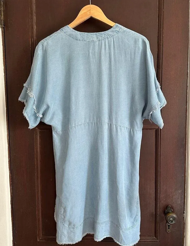 SUBOO | Dubious Hemingway Denim Chambray Raw Hem Dress Swim Cover Up| Sz 6 Blue - Image 9