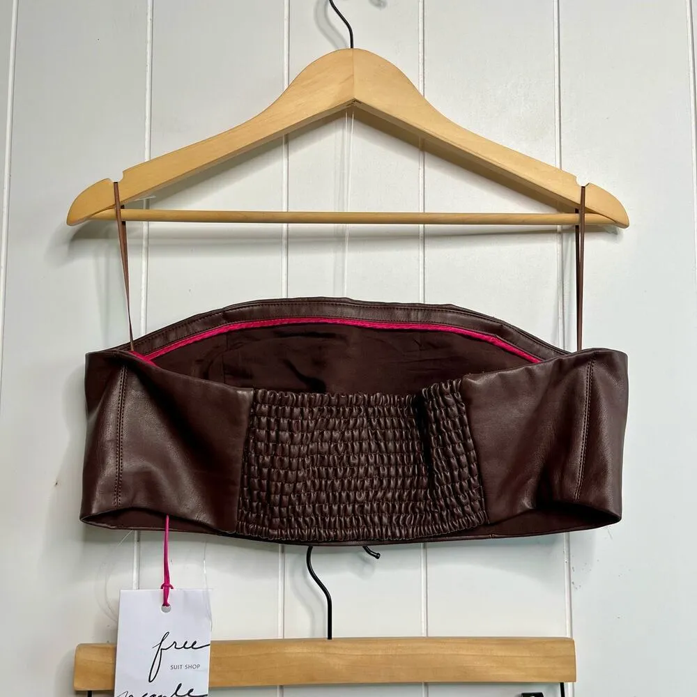 Free People set pants and top high rise strapless pleated vegan leather - Image 5