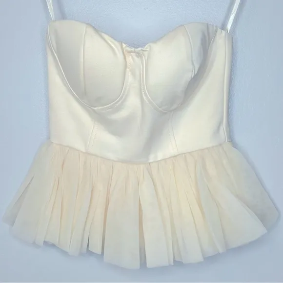 Mable‎ Princess Diaries Strapless Tulle Contrast Peplum Top Cream Size S New - Image 2
