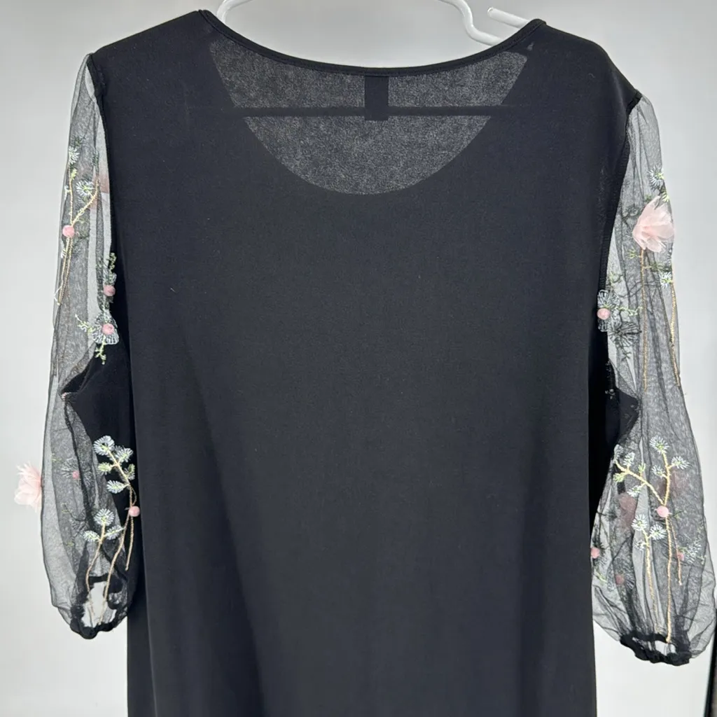 Emory Rose Black Dress sheer Floral 3D Embroidered Sleeves mini 5XL LBD plus Size undefined - Image 10