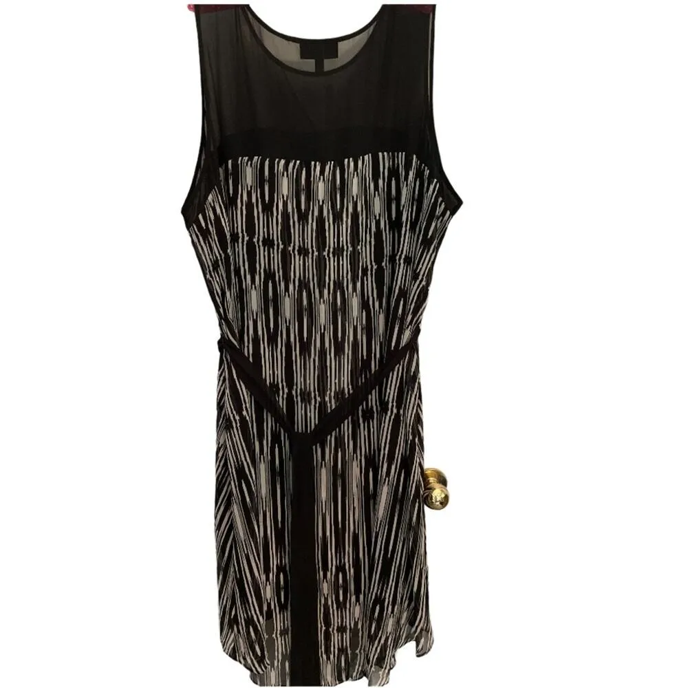 Lane Bryant Black & Ecru Vertical Stripe Chiffon Sleeveless Dress size 26/28 - Image 8