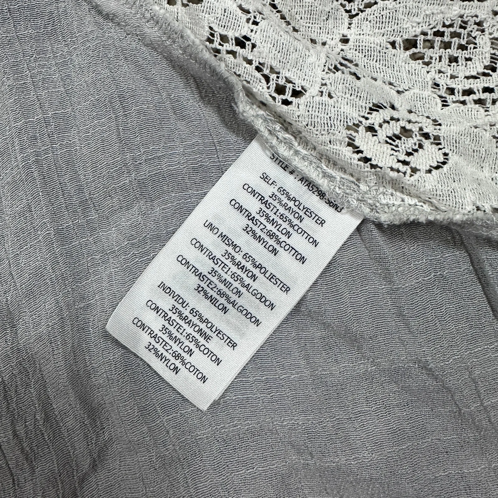 A’Reve Anthropologie BoHo Grey and White Lace Tunic / Short Dress Size Small - Image 6