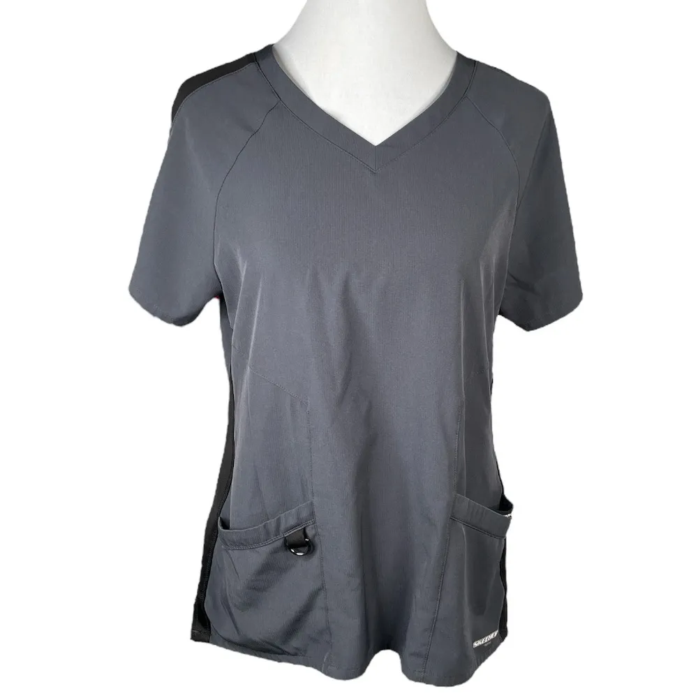 Sketchers by Barco V Neck Scrubs Top Gray Size Medium - Image 8