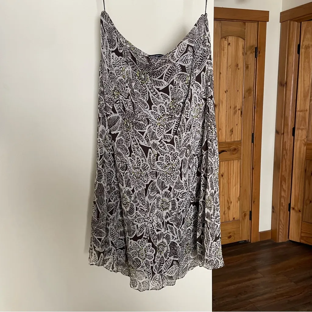 Y2K Vintage Jones New York Chocolate Brown Floral Silk Slip Midi Skirt 14 - Image 2