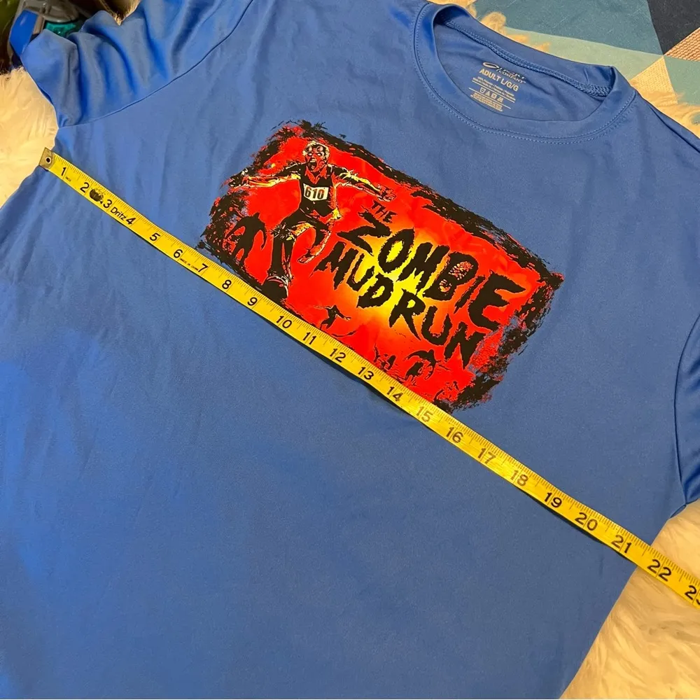 Zombie Mud Run Short Sleeve T Shirt Blue Adult Large 21.5” pit to pit Halloween - Image 4