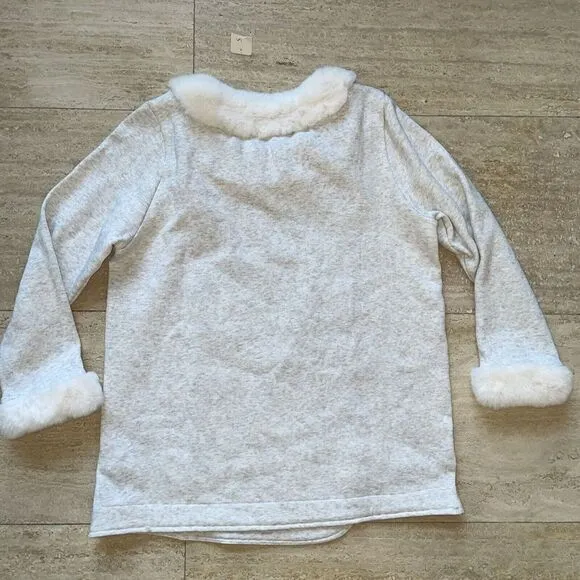 SOFT SURROUNDINGS SILVER GRAY HEATHER FAUX FUR APRES SKI SHIRT TUNIC TOP PM NWT‎ - Image 6