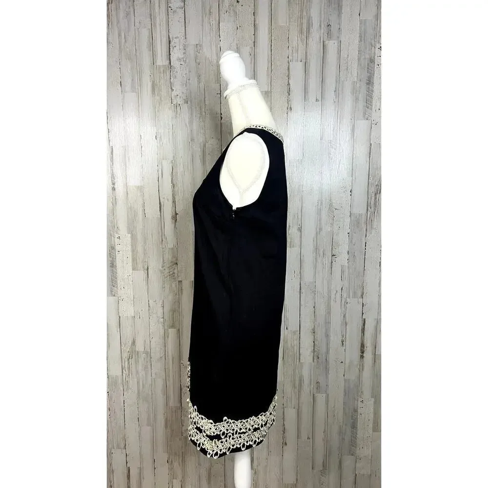 Mudpie Women's Medium Black Shift Dress w/‎ Gold Lace Trim Sleeveless V-Neck - Image 6