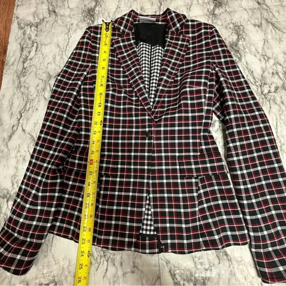 Akris Punto Red Black Plaid stripe Patterned blazer Business career size US 2 - Image 5