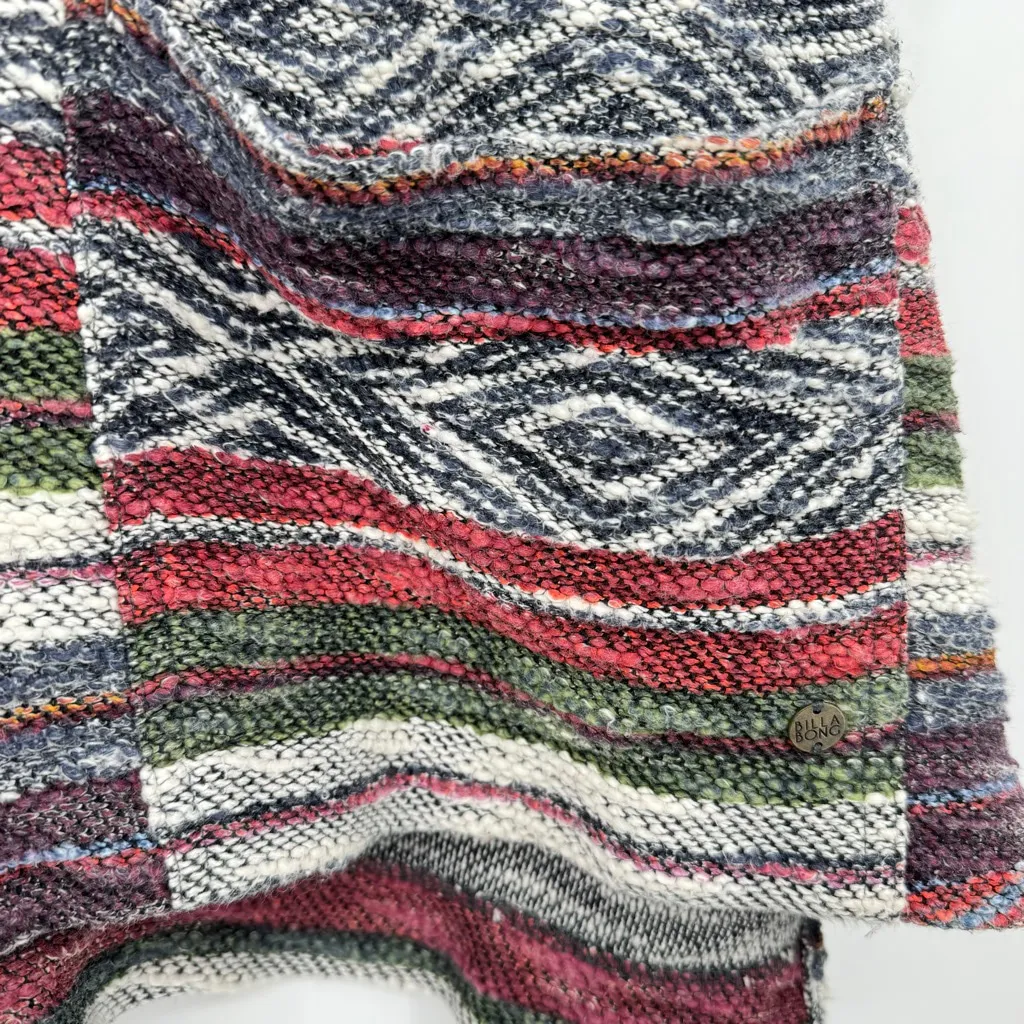 Billabong Striped French Terry Cardigan Boho Rasta Woven Hooded Shrug Jacket S/M - Image 9