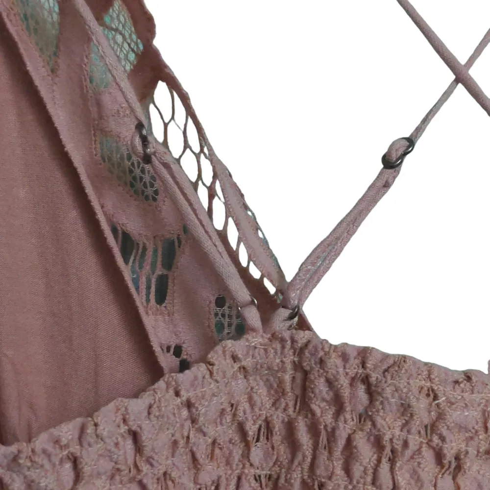 Free People Adella Slip Dress Mini Rose Lace Adjustable Ruffle Smocked S New - Image 8