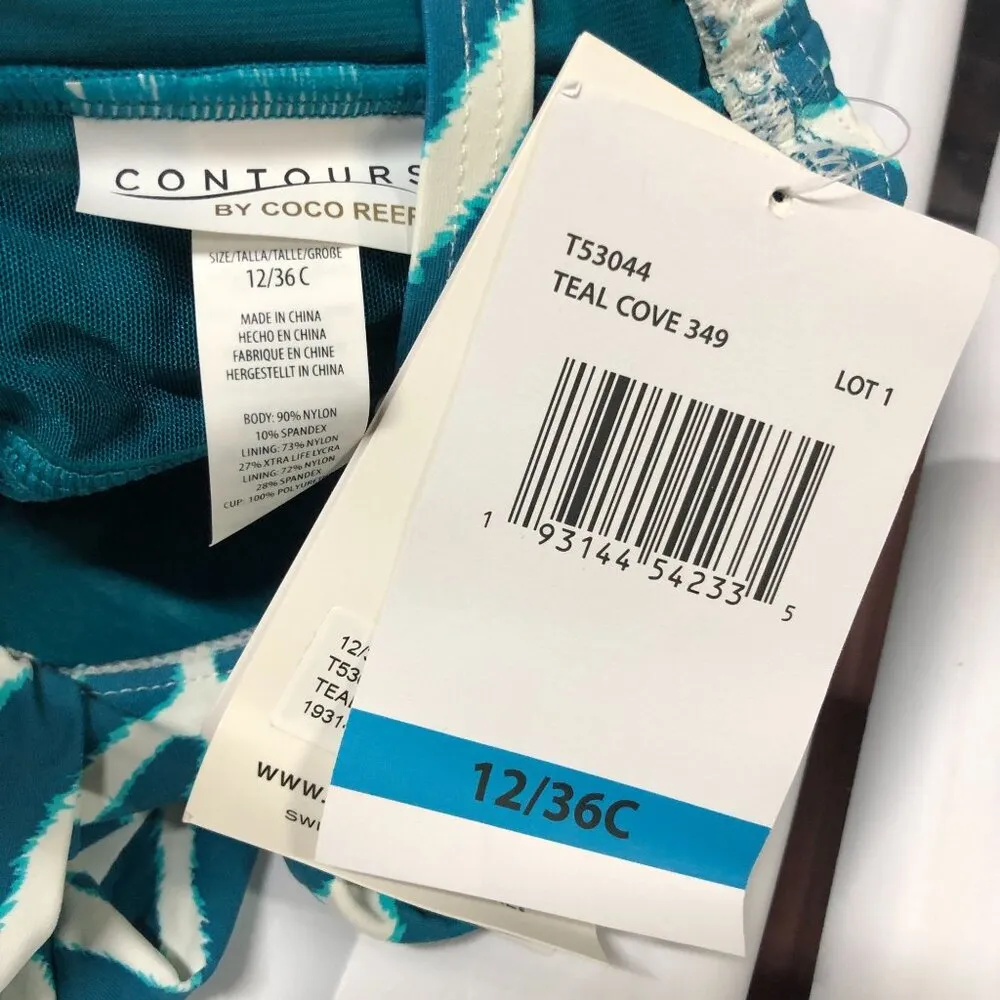 Coco Reef Contours Clarity Bandeau Tankini Top Draped Striped Teal Blue 12/36C - Image 5