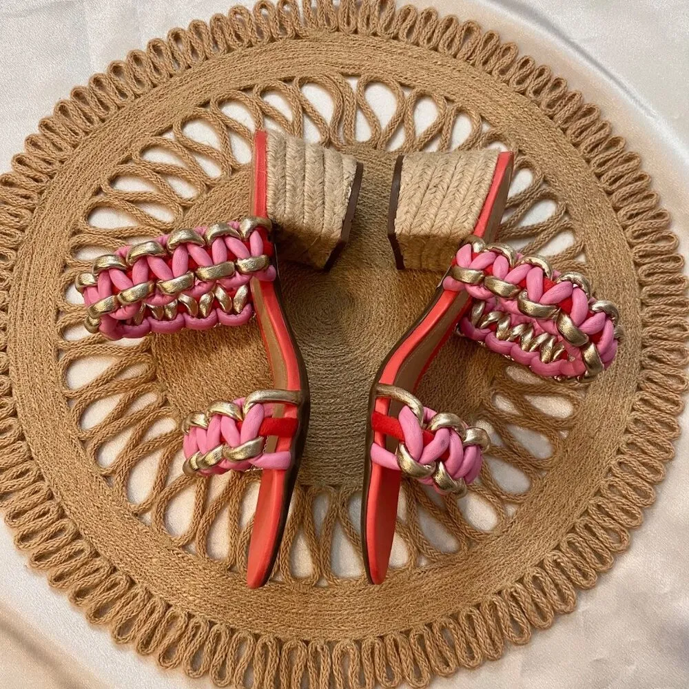 Schutz Juliet Mid Suede & Leather Sandal Coral Gold Size 6.5 - Image 5