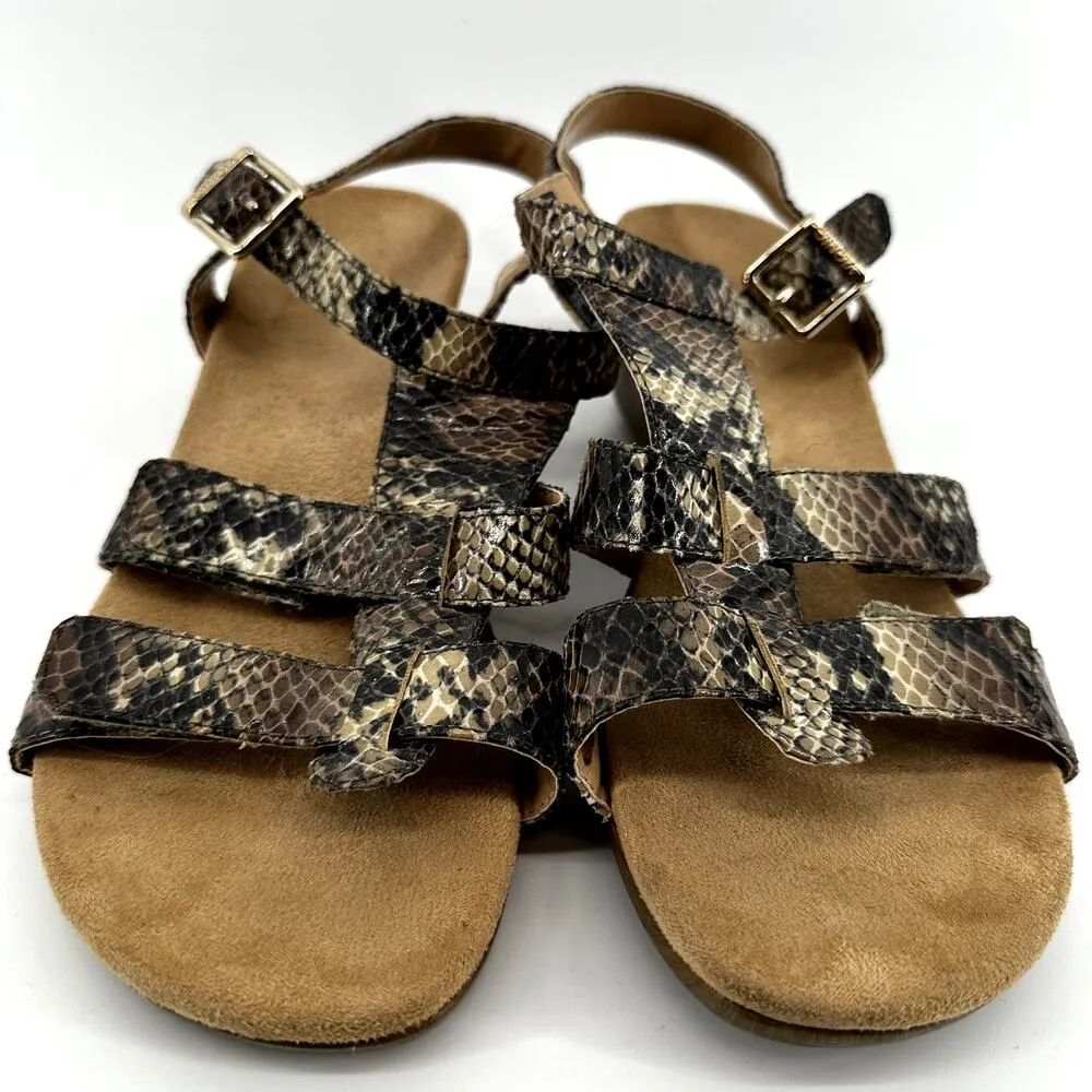 Vionic Glenda Orthaheel Sandals Snakeskin Strappy Wedge Leather Brown Black US 8 - Image 4