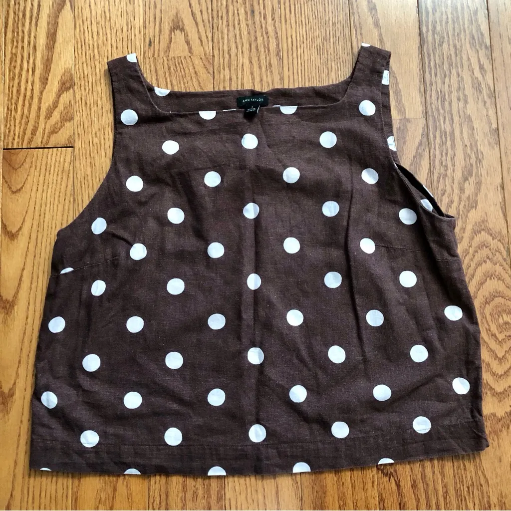Ann Taylor Dotted Polka Dots Linen Blend Brown White Tank Top Women’s Size S - Image 8