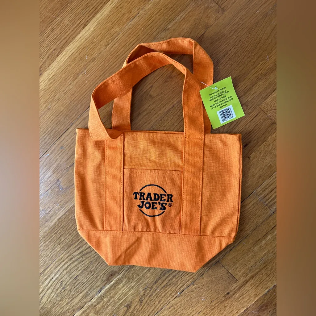 Trader Joes Halloween Mini Canvas Tote Bag Purse Reusable LIMITED EDITION Orange - Image 2