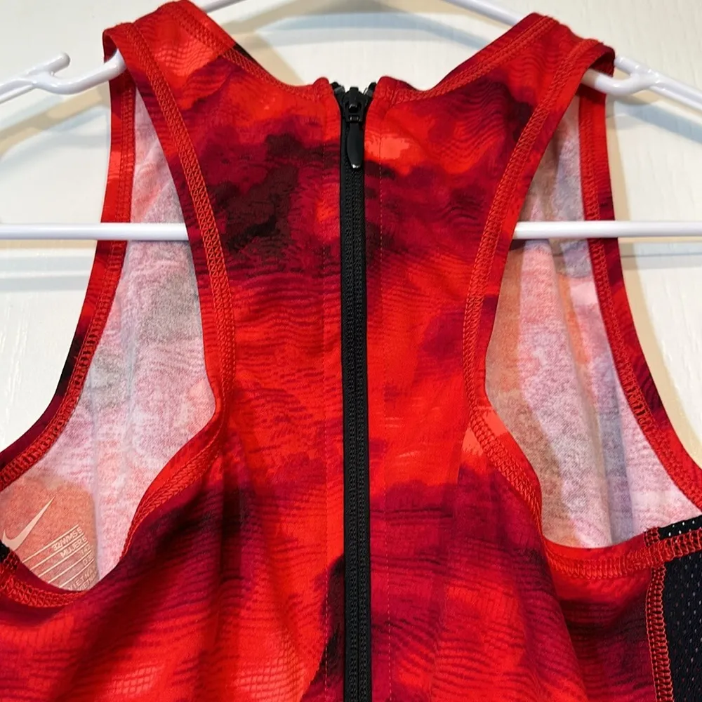 Women's Nike High Neck Zipper Black Red Black Swimsuit Size 6 EUC #2495 - Image 5