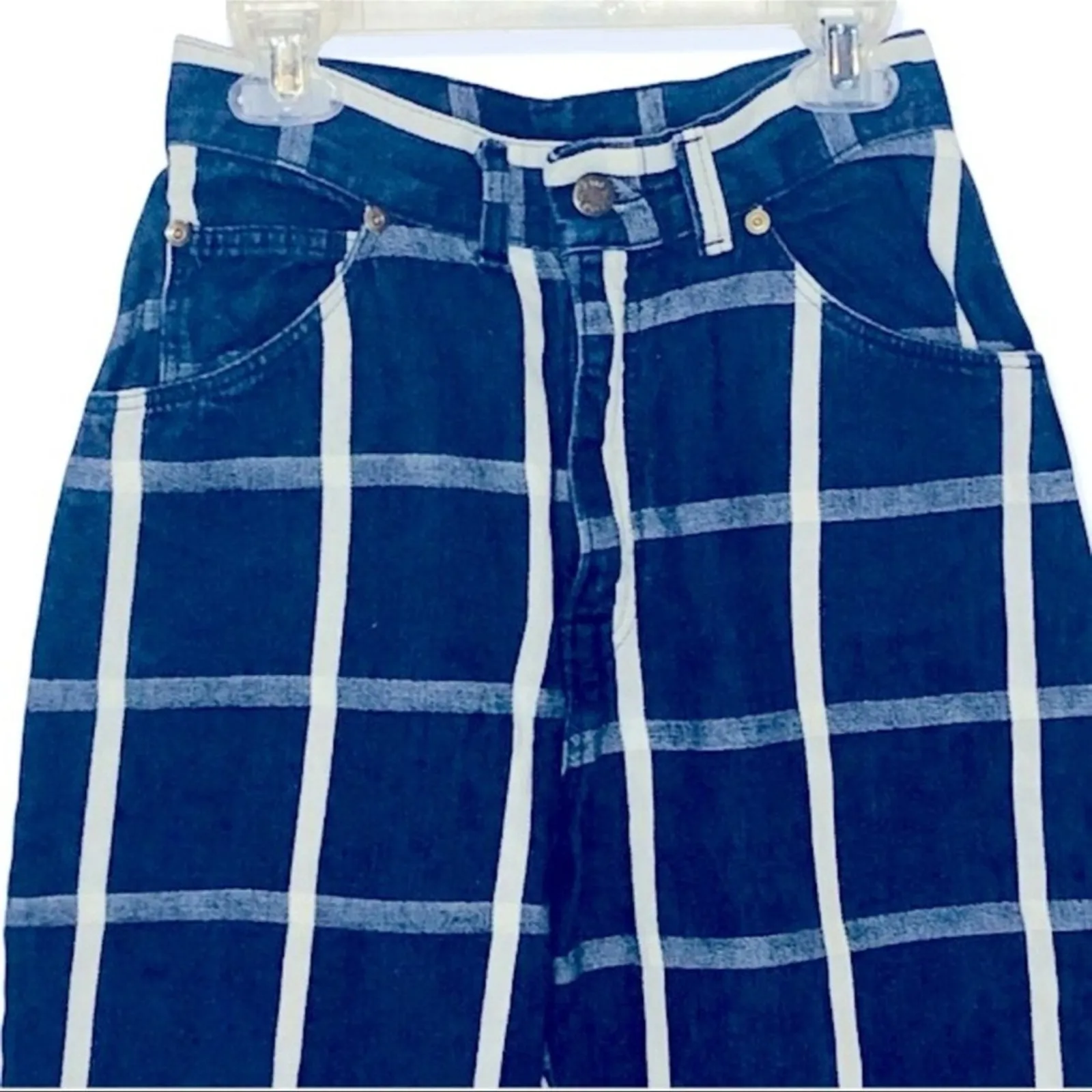 Rumble Seats Vintage Super High Waist Striped Plaid Jeans 25 USA Blue - Image 3